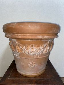 植木鉢　素焼き　テラコッタ　イタリア　模様　丸鉢　鉢　植木鉢