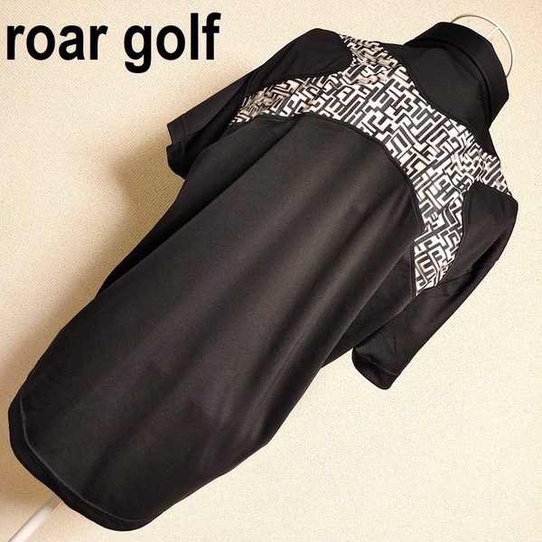 定価18700円★roar GOLF★L 黒★ロアー ゴルフ 比翼3D 半袖ポロシャツ ブラック ゴルフウエア メンズ レディース 個性的 オシャレ 白