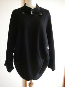美品　レリアン　マント風　ウールジャケット　イタリア製　ブラック　42　９号