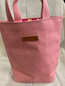 《手作り》トートバッグロラライハリスポケット付き ピンクの8号帆布