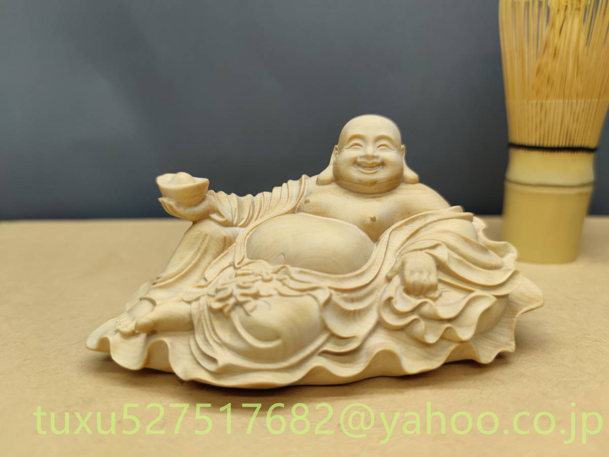 7673/中国美術 象牙風 布袋 置物 松山 在銘 七福神 縁起物 細密彫刻