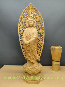 最新作 観音菩薩 立像 観音像 置物 木彫仏像 仏教美術 精密細工 細密彫刻