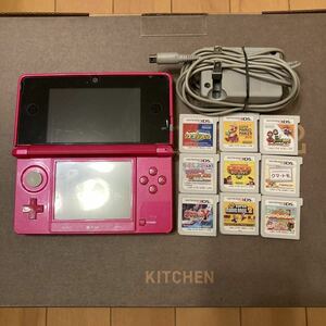 任天堂　3DS Nintendo レッド ピンク本体 ソフト　セット マリオ　ポケモン　アダプター　充電器