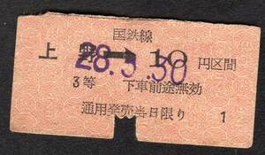 Ｓ２８上野から国鉄線１０円区間（軟券）