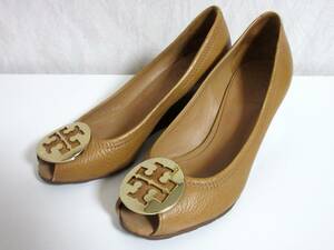 トリーバーチ TORY BURCH レザー パンプス ウェッジソール ブラウン 5 1/2M 北4343