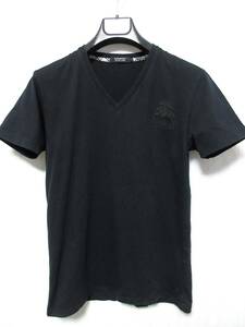 バーバリーブラックレーベル BURBERRY BLACK LABEL 半袖 カットソー Vネック Tシャツ 黒 ブラック 2 亥1229