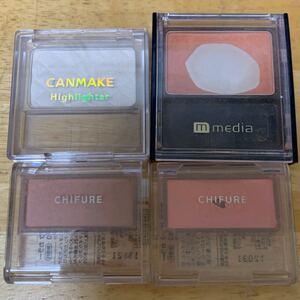 チークカラー3点(CHIFURE,MEDIA)とフェイスカラー1点(CANMAKE)セット売り