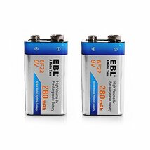 EBL 9V型充電式ニッケル水素電池 2個入り 280mAh 006P型 6ｐ形充電池 角型乾電池_画像1