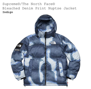 Lサイズ 新品国内正規Supreme The North Face Bleached Denim Print Nuptse Jacket Indigo シュプリーム ノースフェイス ブリーチ ヌプシ