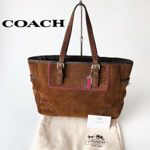 COACH コーチ スエード トートバッグ 1430 トートバッグ レディース スウェード 茶色 ピンク チャーム 通 デート