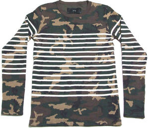 ■AKM BORDER CREW CAMO KNIT【M】4.6万円ファイン・メリノウール新同極美品