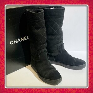 本物CHANEL シャネル ★CCマーク付きムートンブーツ★黒★サイズ36 1/2