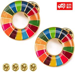 【新品】SDGs ピンバッジ 20mm ミニサイズ 国連ガイドライン対応 ゴールドフレーム UNDP 立体感のある丸み仕上げ 予備留め具付き 2個 Z083
