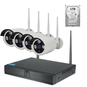 防犯カメラ4台セット 録画機 1TB HDD付き 屋外ワイヤレス 監視カメラ 圧縮H.265+ 昼夜監視モード 家庭防犯 駐車場監視に CSYDVR4SHDD