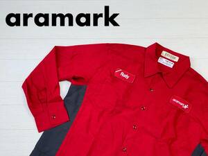 ☆送料無料☆ aramark アラマーク USA直輸入 古着 長袖 ワッペン付 ワークシャツ メンズ 1XLR レッド トップス 中古 即決