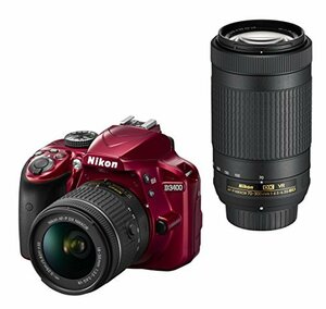 Nikon デジタル一眼レフカメラ D3400 ダブルズームキット レッド D3400WZRD(中古品)