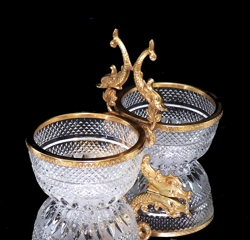 Baccarat オールドバカラ/※稀少型 刻印有 持手付籠目文鉢水指 ボウル