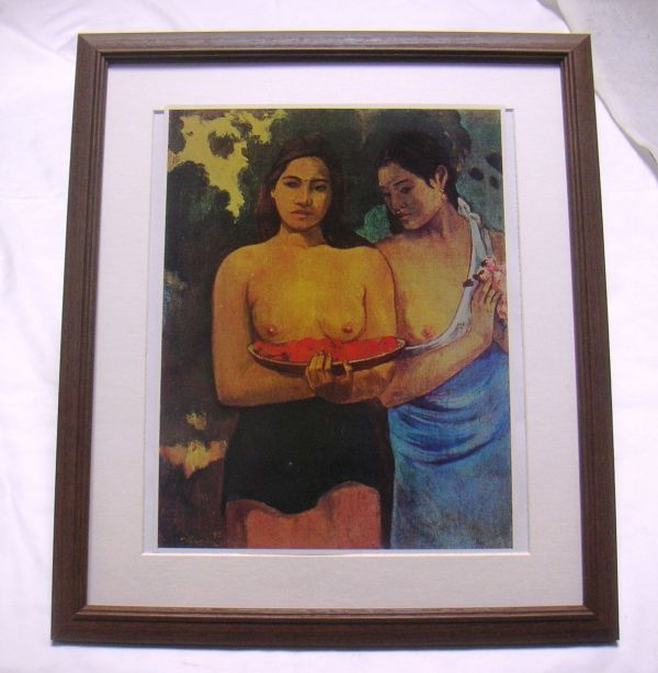 Gauguin Red Flowers and Breasts offset reproduction with wooden frame - Buy it now, Painting, Oil painting, Portraits