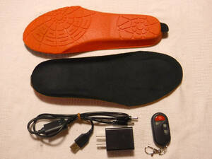 靴の下敷き 電熱インソール リモコン式 USB充電 黒/オレンジ