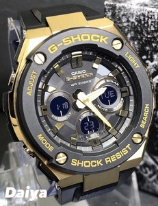 新品 CASIO カシオ 正規品 G-SHOCK ジーショック Gショック 腕時計 ブラック × ゴールド ソーラー アナデジ腕時計 Gスチール 多機能腕時計