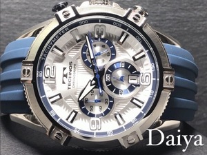 新品 TECHNOS テクノス 正規品 腕時計 ブルー ホワイト ラバーベルト クロノグラフ アナログ腕時計 多機能腕時計 防水 メンズ スポーツ