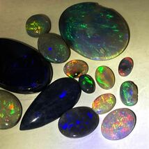 ［天然ブラックオパールおまとめ 20ct］ルース 裸石 宝石 ジュエリー jewelry black opal 遊色 虹 DF0_画像2