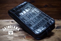 iPhone13ケース 手縫い クロコダイル(ワニ革) ブラック (iPhone13pro・mini仕様での製作も可)_画像6