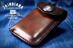 ハンドメイド/サドルレザー カードケース ビンテージ染めブラウン