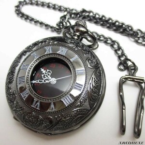 5 point set antique pocket watch black necklace pendant accessory black 