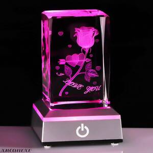 3D水晶 バラ クリスタル LEDライト K9 プレゼント インテリア 置物 幻想的 癒し オブジェ ギフト