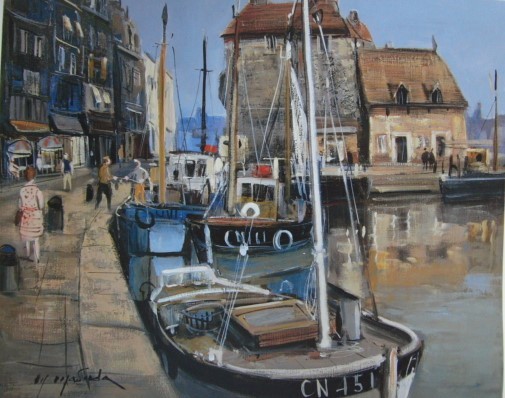 Makoto Masuda, Summer Honfleur, french landscape, Framed paintings from vintage and rare art books, Comes with a custom made mat, made in Japan, brand new and framed., free shipping, painting, oil painting, Nature, Landscape painting