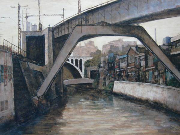 Hiroshi Akaana, Kanda River, From a rare large-format collection, New high-quality frame, Matte frame included, free shipping, Japanese painter, Tokyo, Painting, Oil painting, Nature, Landscape painting