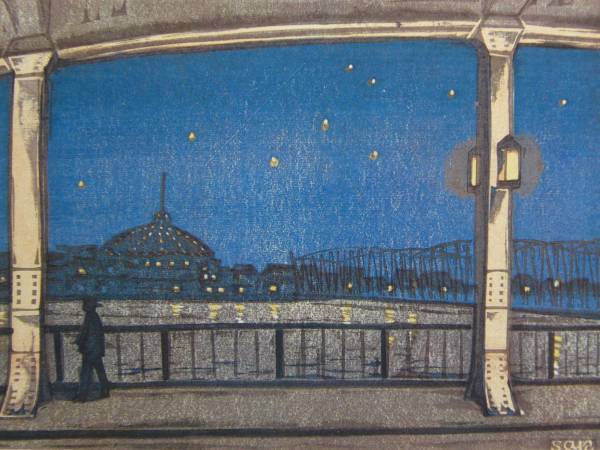 Souichi Fukazawa, Yanagibashi night view, From a rare art book, New high-grade frame, matte framed, free shipping, Japanese painter, Tokyo, painting, oil painting, Nature, Landscape painting