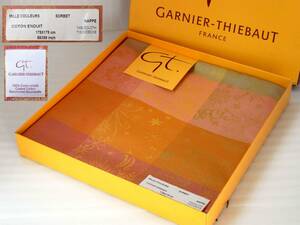 3★フランス製 GARNIER THIEBAUT 最高級コットン ジャガード織 175×175 テーブルクロス オリジナル箱 未使用品 MILLE COULEURS SORBET