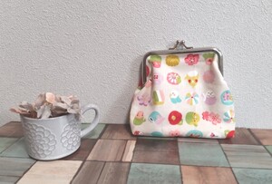 ハンドメイド インコさんがま口サイフ角型