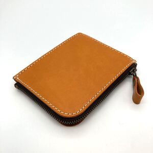 牛本革 本革 ヌメ革 L字 ラウンドファスナー 財布 小銭入れ カード入れ キャメル 新品 未使用 送料無料 ハンドメイド