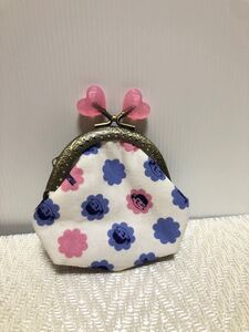 ハンドメイド がま口ポーチ 小銭入れ ペコちゃん ミルキー パープル 不二家