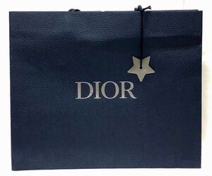 クリスチャン・ディオール「Christian Dior」ショッパー 紙袋 (70) 星のメタルチャーム付き ネイビー×シルバー 42×35×10cm バッグ用