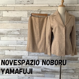 【人気】NOVESPAZIO NOBORU YAMAFUJI ラメ混ツイード スカートスーツ セットアップ 比翼 3ボタン 膝丈 ベージュ サイズ38/A2962