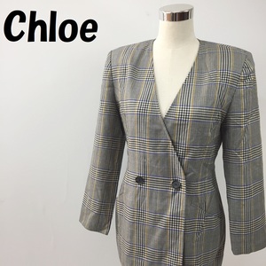 [ popular ]Chloe/ Chloe no color double button jacket check pattern black / white / blue / yellow size 40 lady's /S3057