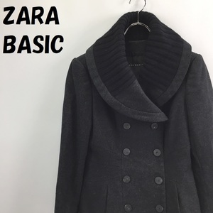 【人気】ZARA BASIC/ザラ ベーシック ビックカラー 異素材 ジャケットコート ダブルボタン 肩パッド チャコールグレー サイズS/S2857