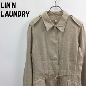 【人気】LIN'N LAUNDRY/リン・ランドリー リネン100％ 比翼仕立て ジャケット アウター ウエスト紐 ベージュ サイズF/B36 レディース/S2858