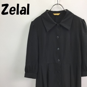 【人気】Zelal/ゼラール 5分袖 シャツワンピース ロング丈 パフスリーブ クラシック 無地 ブラック サイズ13AR/S2866