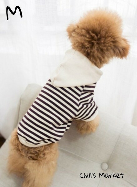 パーカー M ブラウン ボーダー ベージュ 犬の服 犬服 犬 服 ペット 韓国 