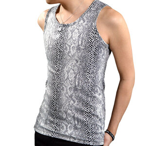 173300-wh black burr a python Sune -k lustre total pattern stretch slim tank top men's ( white ) XL total pattern costume postage 370 jpy 