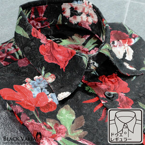 6#a171711-bkre BLACK VARIA ボタニカル 薔薇織柄 ドゥエボットーニ [レギュラーカラー] サテンシャツ メンズ(ブラック黒) M パーティー