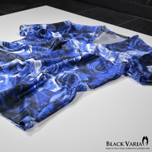 9#bv05-bl BLACK VARIA 薔薇 大輪 花 有刺鉄線 プレミアム Vネック 半袖Tシャツ メンズ(ブルー青) 3L ステージ 吸水速乾＆2wayストレッチ_画像2