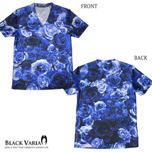 9#bv05-bl BLACK VARIA 薔薇 大輪 花 有刺鉄線 プレミアム Vネック 半袖Tシャツ メンズ(ブルー青) 3L ステージ 吸水速乾＆2wayストレッチ_画像3