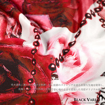 9#bv09-re BLACK VARIA バラ花柄 ボールチェーン プレミアム Vネック 半袖Tシャツ メンズ(レッド赤) L 日本製 吸水速乾＆2wayストレッチ_画像4