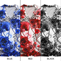 9#bv09-re BLACK VARIA バラ花柄 ボールチェーン プレミアム Vネック 半袖Tシャツ メンズ(レッド赤) L 日本製 吸水速乾＆2wayストレッチ_画像3